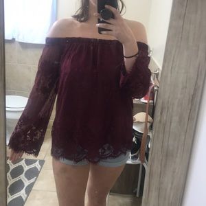 Long sleeve lace off the shoulder top